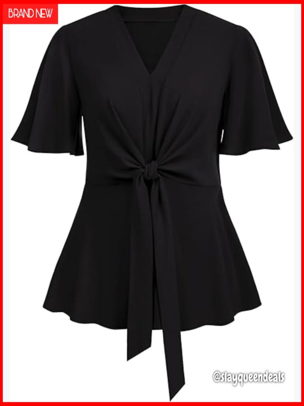 Plus Size Peplum Top V Neck Tie Front Bell Sleeve Blouse Flowy Tunic Shirt